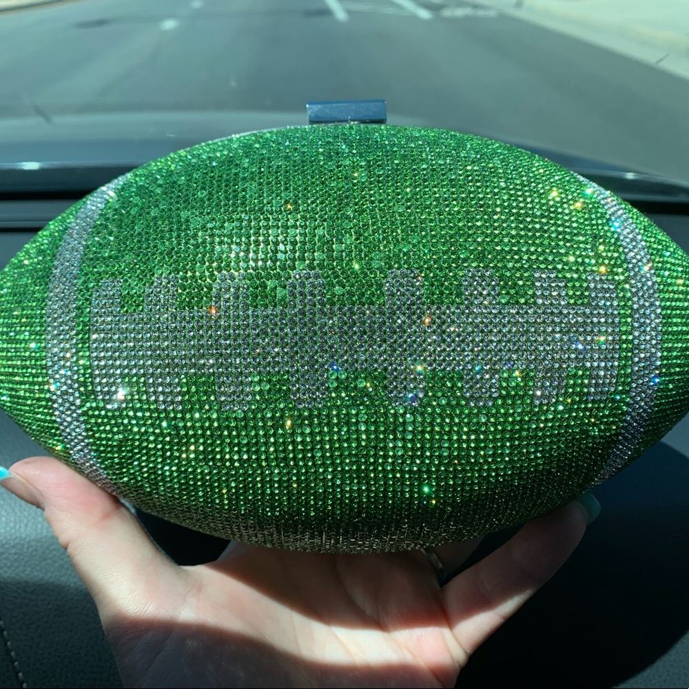 Green rhinestone crossbody clutch